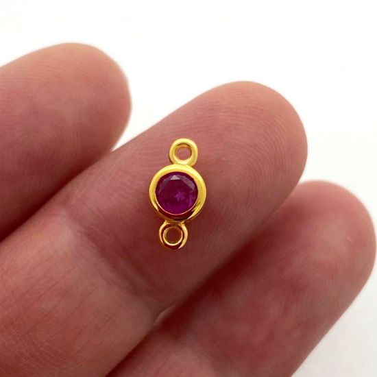 Wholesale Gold over Sterling Silver Fancy Bezel Birthstone Connector- 4mm Tiny Round Connector with CZ Stone Grade AAAA