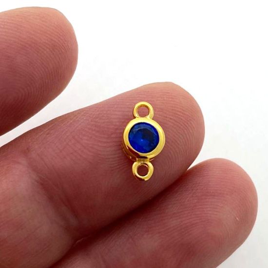 Wholesale Gold over Sterling Silver Fancy Bezel Birthstone Connector- 4mm Tiny Round Connector with CZ Stone Grade AAAA