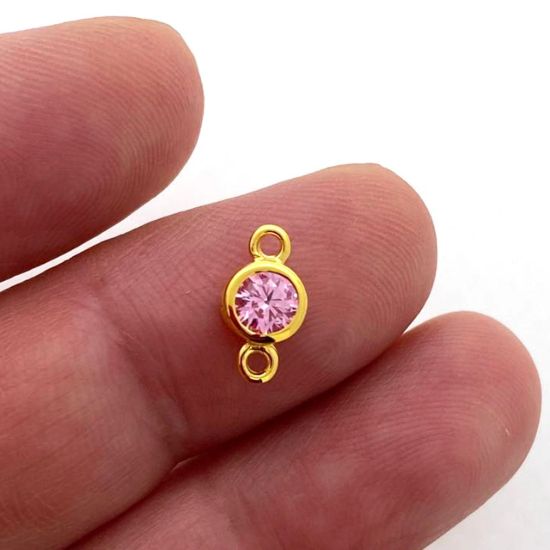 Wholesale Gold over Sterling Silver Fancy Bezel Birthstone Connector- 4mm Tiny Round Connector with CZ Stone Grade AAAA