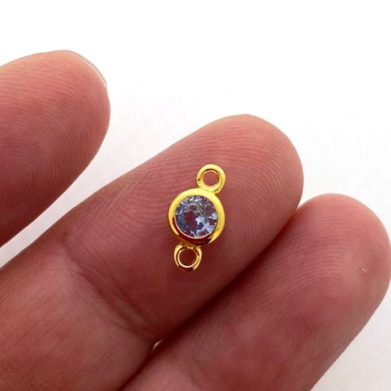 Wholesale Gold over Sterling Silver Fancy Bezel Birthstone Connector- 4mm Tiny Round Connector with CZ Stone Grade AAAA