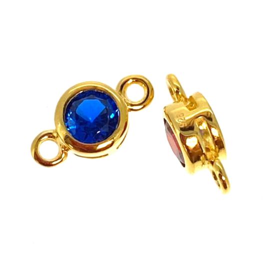 Wholesale Gold over Sterling Silver Fancy Bezel Birthstone Connector- 4mm Tiny Round Connector with CZ Stone Grade AAAA
