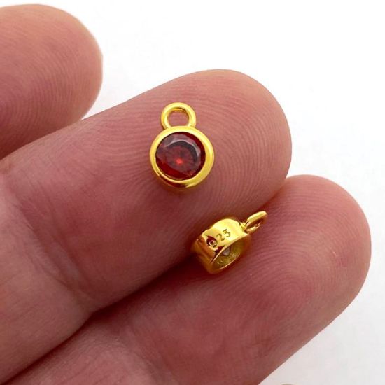 Wholesale Gold over Sterling Silver Fancy Bezel Birthstone Charm Pendant - 4mm Tiny Round Charm with CZ Stone Grade AAAA