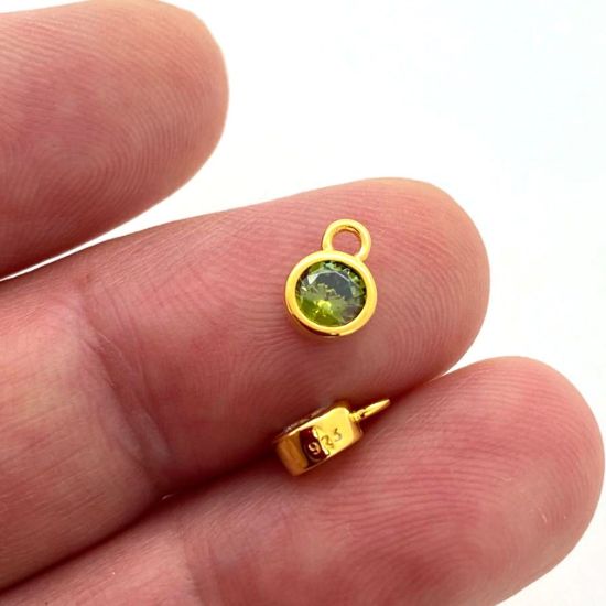 Wholesale Gold over Sterling Silver Fancy Bezel Birthstone Charm Pendant - 4mm Tiny Round Charm with CZ Stone Grade AAAA