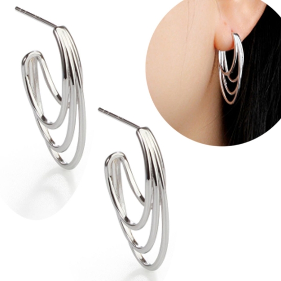 Wholesale 925 Sterling Silver Fancy Layered Hoops Earrings 