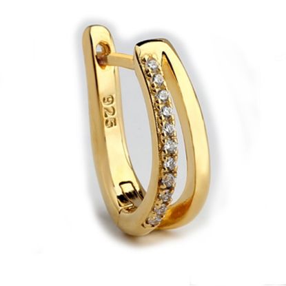 Wholesale Gold Over Sterling Silver CZ Stone Oval Hoop Earrings -14mm (Sold Per Pair)