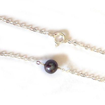 Wholesale Sterling Silver Single Black Pearl Necklace - 16" 