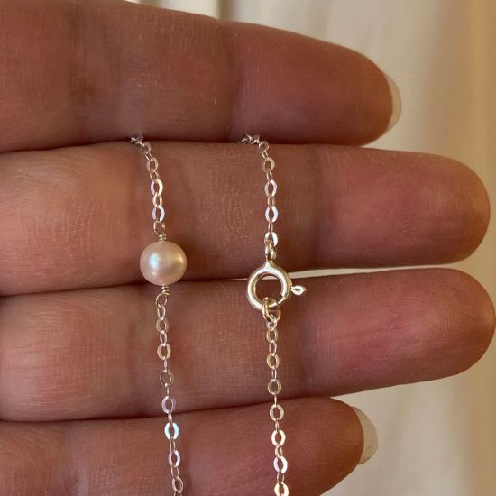 Wholesale Sterling Silver Single White Pearl Necklace - 16" 