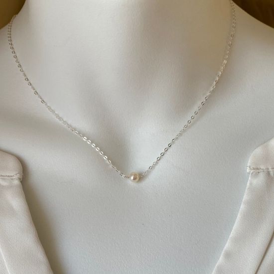 Wholesale Sterling Silver Single White Pearl Necklace - 16" 