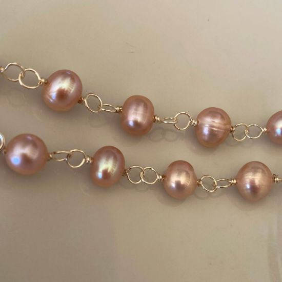 Wholesale Wire Wrapped Freshwater Pearls - Purple Pearl Rosary Chains- 7-8 mm - Jewelry Making Rosary Chains- Sold per Foot  