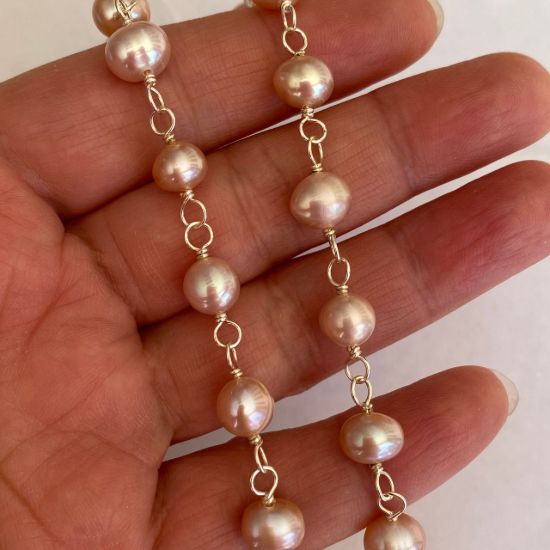 Wholesale Wire Wrapped Freshwater Pearls - Purple Pearl Rosary Chains- 7-8 mm - Jewelry Making Rosary Chains- Sold per Foot  