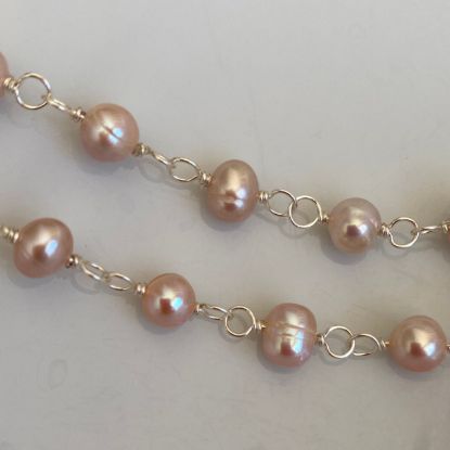 Wholesale Wire Wrapped Freshwater Pearls-Dark Pink Pearl Rosary Chains-6-7mm-Jewelry Making Rosary Chains-Sold per Foot 