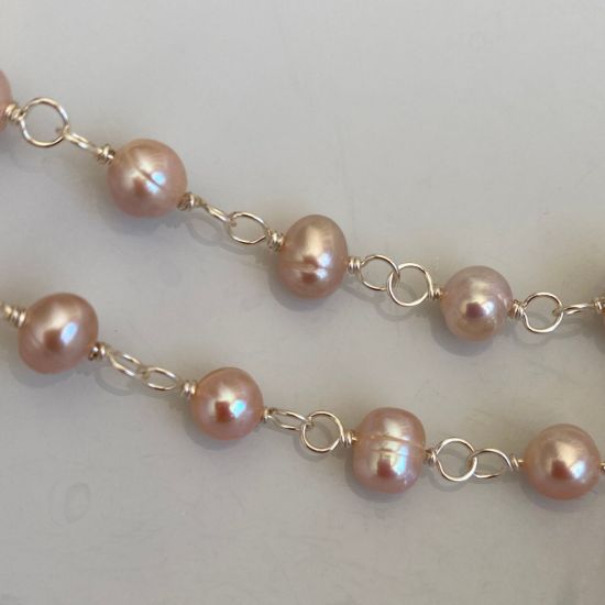 Wholesale Wire Wrapped Freshwater Pearls-Dark Pink Pearl Rosary Chains-6-7mm-Jewelry Making Rosary Chains-Sold per Foot 