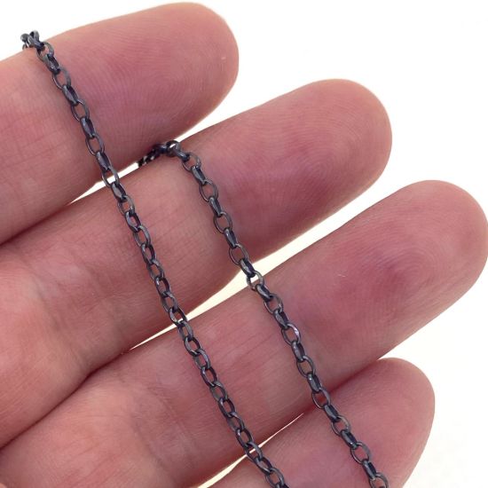 Wholesale Black Oxidized Sterling Silver Bulk Chain - 2mm Oval Diamond Cut Rolo Chain (Sold per foot)