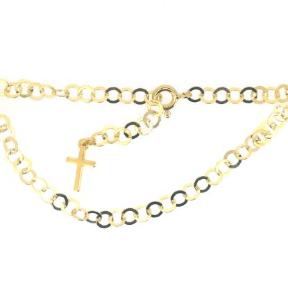 Wholesale Gold over Sterling Silver Finished Adjustable Chain Bracelet and Anklet with Cross - 3.5mm Round Flat Cable Chain