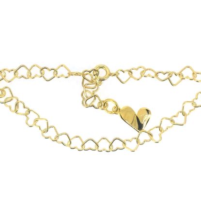 Wholesale Gold over Sterling Silver Finished Adjustable Chain Bracelet and Anklet  - Heart Link Chain