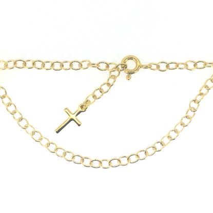 Wholesale Gold over Sterling Silver Finished Adjustable Chain Bracelet and Anklet with cross - Round Oval Cable Chain