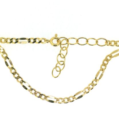 Wholesale Gold over Sterling Silver Finished Adjustable Chain Bracelet and Anklet with Extender - Fancy Figaro Link Chain