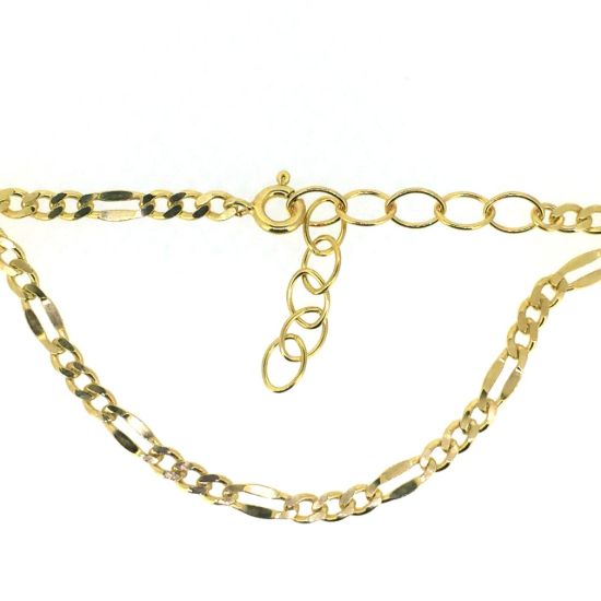 Wholesale Gold over Sterling Silver Finished Adjustable Chain Bracelet and Anklet with Extender - Fancy Figaro Link Chain