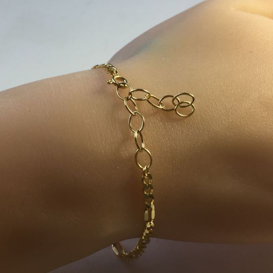 Wholesale Gold over Sterling Silver Finished Adjustable Chain Bracelet and Anklet with Extender - Fancy Figaro Link Chain