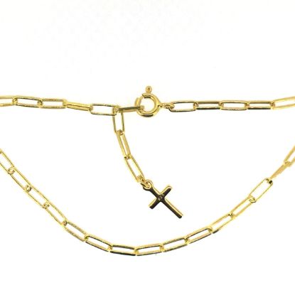 Wholesale Gold over Sterling Silver Finished Adjustable Chain Bracelet and Anklet  with cross-  Long Box Paper Clip Chain