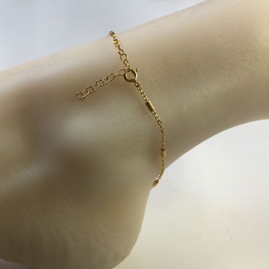 Wholesale Gold over Sterling Silver Finished Adjustable Chain Bracelet and Anklet  - Textured Bar Satellite Chain