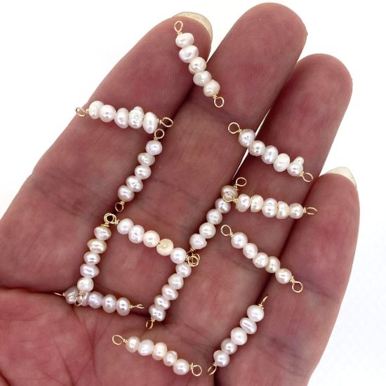 Wholesale Gold Filled Freshwater 3mm Seed 5 Pearl Connectors - 19mm (sold per piece) 
