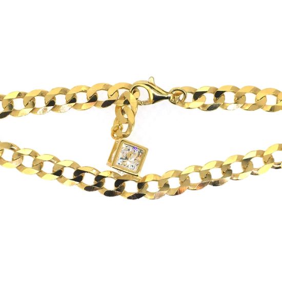 Wholesale Gold over Sterling Silver Finished Adjustable Chain Bracelet and Anklet  -Chunky Curb Chain with Diamond Cube