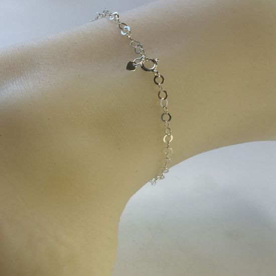 Wholesale Sterling Silver Basic Adjustable Chain Anklet and Bracelet- 3.5mm Round Flat Cable Chain with Heart