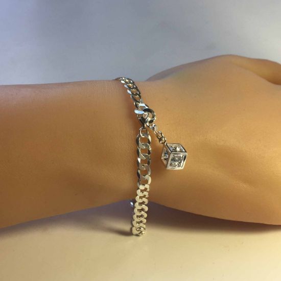 Wholesale Sterling Silver Basic Adjustable Chain Anklet and Bracelet- Chunky Curb Chain with Diamond Cube