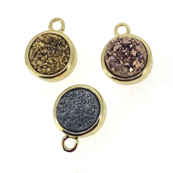 Wholesale Gold Plated Bezel Round Rainbow Titanium Druzy Charm