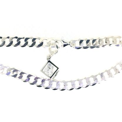 Wholesale Sterling Silver Basic Adjustable Chain Anklet and Bracelet- Chunky Curb Chain with Diamond Cube