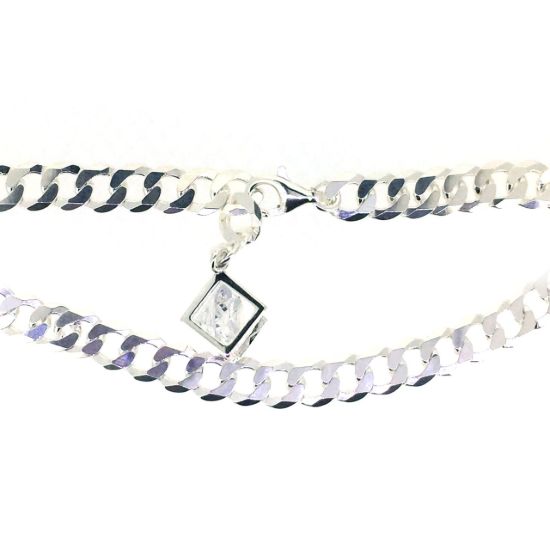 Wholesale Sterling Silver Basic Adjustable Chain Anklet and Bracelet- Chunky Curb Chain with Diamond Cube