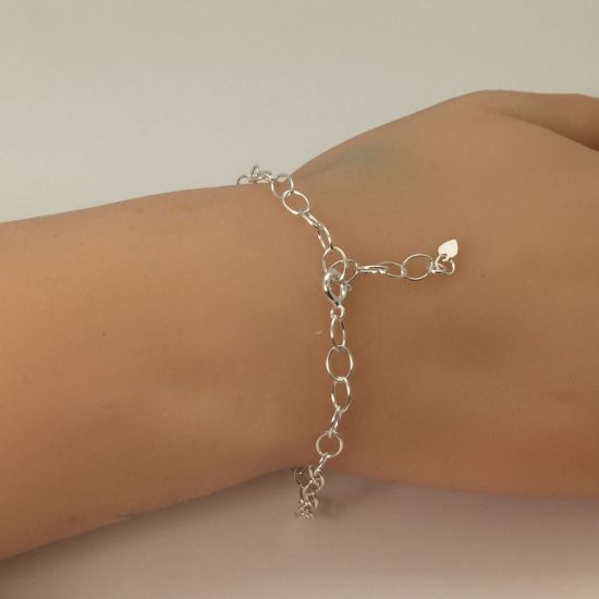 Wholesale Sterling Silver Basic Adjustable Chain Anklet and Bracelet- 4mm Oval Cable Chain with Heart