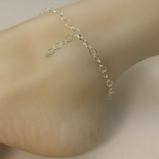 Wholesale Sterling Silver Basic Adjustable Chain Anklet and Bracelet- 4mm Oval Cable Chain with Heart