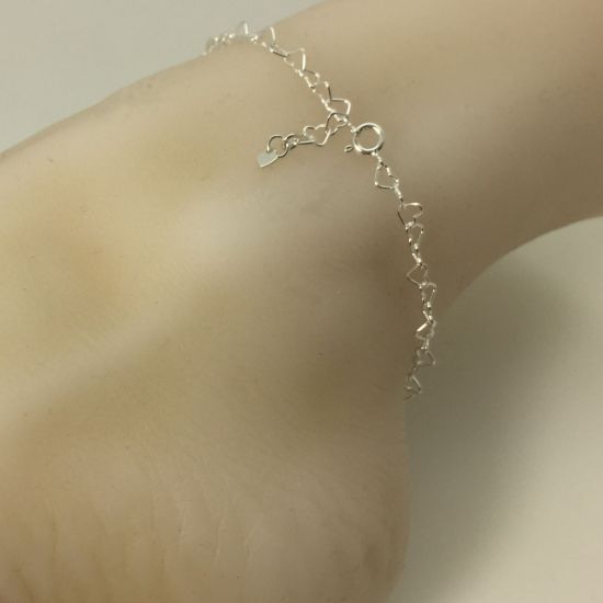 Wholesale Sterling Silver Basic Adjustable Chain Anklet and Bracelet- Heart Link Chain