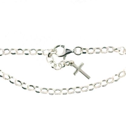 Wholesale Sterling Silver Finished Adjustable Chain Bracelet and Anklet with Cross- Diamond Cut Rolo Chain