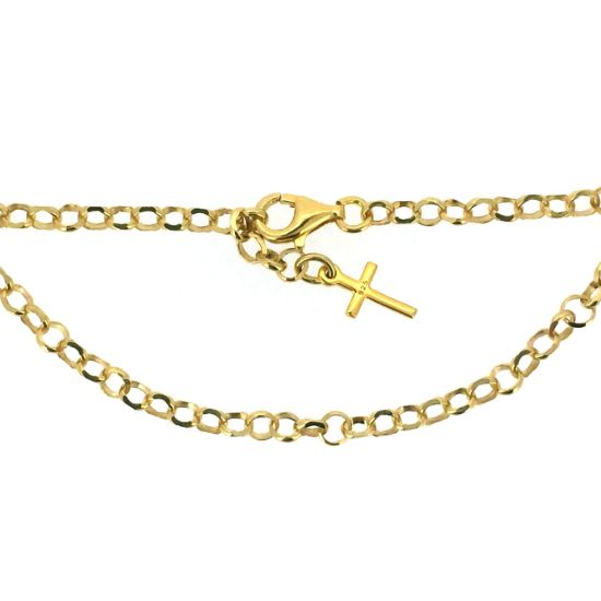 Wholesale Gold over Sterling Silver Finished Adjustable Chain Bracelet and Anklet with Cross- Diamond Cut Rolo Chain 