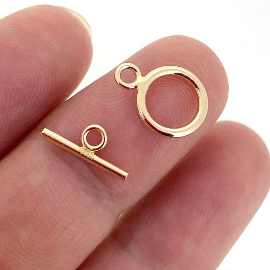 Wholesale 14K Solid Yellow Gold Simple Tiny Circle Toggle 9mm  (Sold per set)