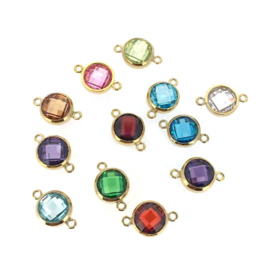 Wholesale 1/20 14k Gold Filled Fancy Bezel Birthstone Connector-Tiny Round Connector with CZ Stone Grade AAA- 6mm