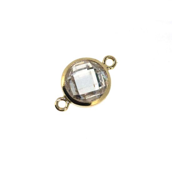 Wholesale 1/20 14k Gold Filled Fancy Bezel Birthstone Connector-Tiny Round Connector with CZ Stone Grade AAA- 6mm