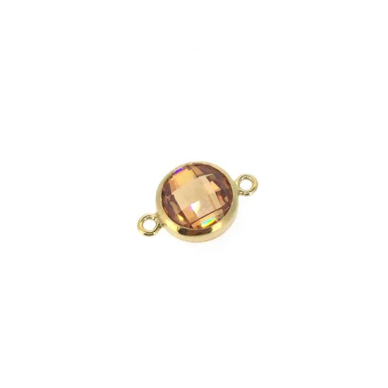 Wholesale 1/20 14k Gold Filled Fancy Bezel Birthstone Connector-Tiny Round Connector with CZ Stone Grade AAA- 6mm