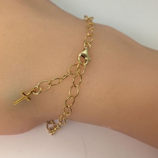 Wholesale Gold over Sterling Silver Finished Adjustable Chain Bracelet and Anklet  -  4mm Thick Oval Cable Chain