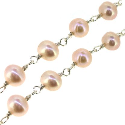 Wholesale Wire Wrapped Freshwater Pearls - Pink Pearl Rosary Chains- 7- 8 mm - Pink color - Jewelry Making Chains- Sold per Foot