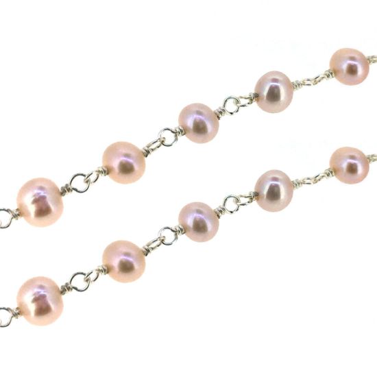 Wholesale Wire Wrapped Freshwater Pearls - Pink Pearl Rosary Chains- 5 - 6 mm - Pink color - Jewelry Making Chains- Sold per Foot