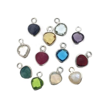 Wholesale Sterling Silver Bezel Charm Pendant - 10x7mm Tiny Heart Shape Birthstone Charms
