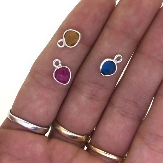 Wholesale Sterling Silver Bezel Charm Pendant - 10x7mm Tiny Heart Shape Birthstone Charms