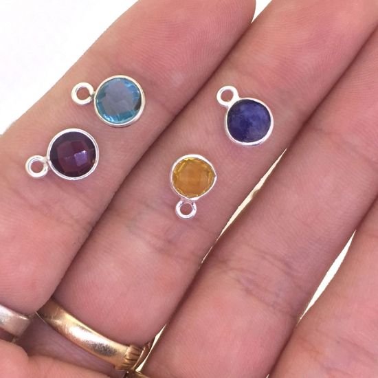 Wholesale Sterling Silver Bezel Charm Pendant - 7mm Tiny Circle Shape - Set of 12 Months