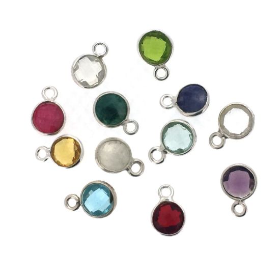Wholesale Sterling Silver Bezel Charm Pendant - 7mm Tiny Circle Shape - Set of 12 Months