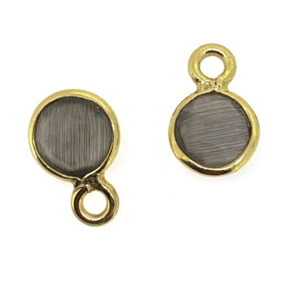 Wholesale Bezel Charm Pendant - Gold Plated Sterling Silver Charm - Grey Monalisa - Tiny Circle Shape - 7mm