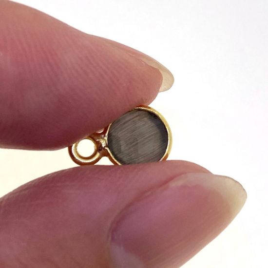 Wholesale Bezel Charm Pendant - Gold Plated Sterling Silver Charm - Grey Monalisa - Tiny Circle Shape - 7mm